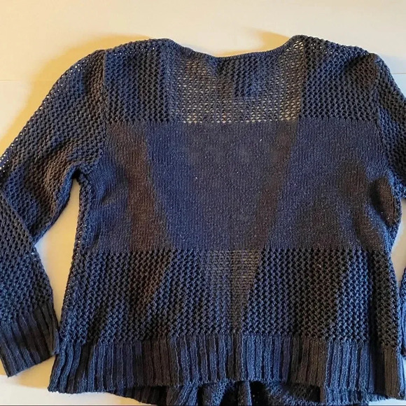 Y2K crop navy blue Open stitch knit cascade cardigan - Picture 9 of 14